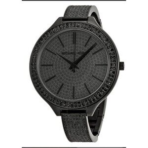 Michael Kors MK3318 Womens Slim Runway Stainless Black Pave Face NEW BATTERY 7.5